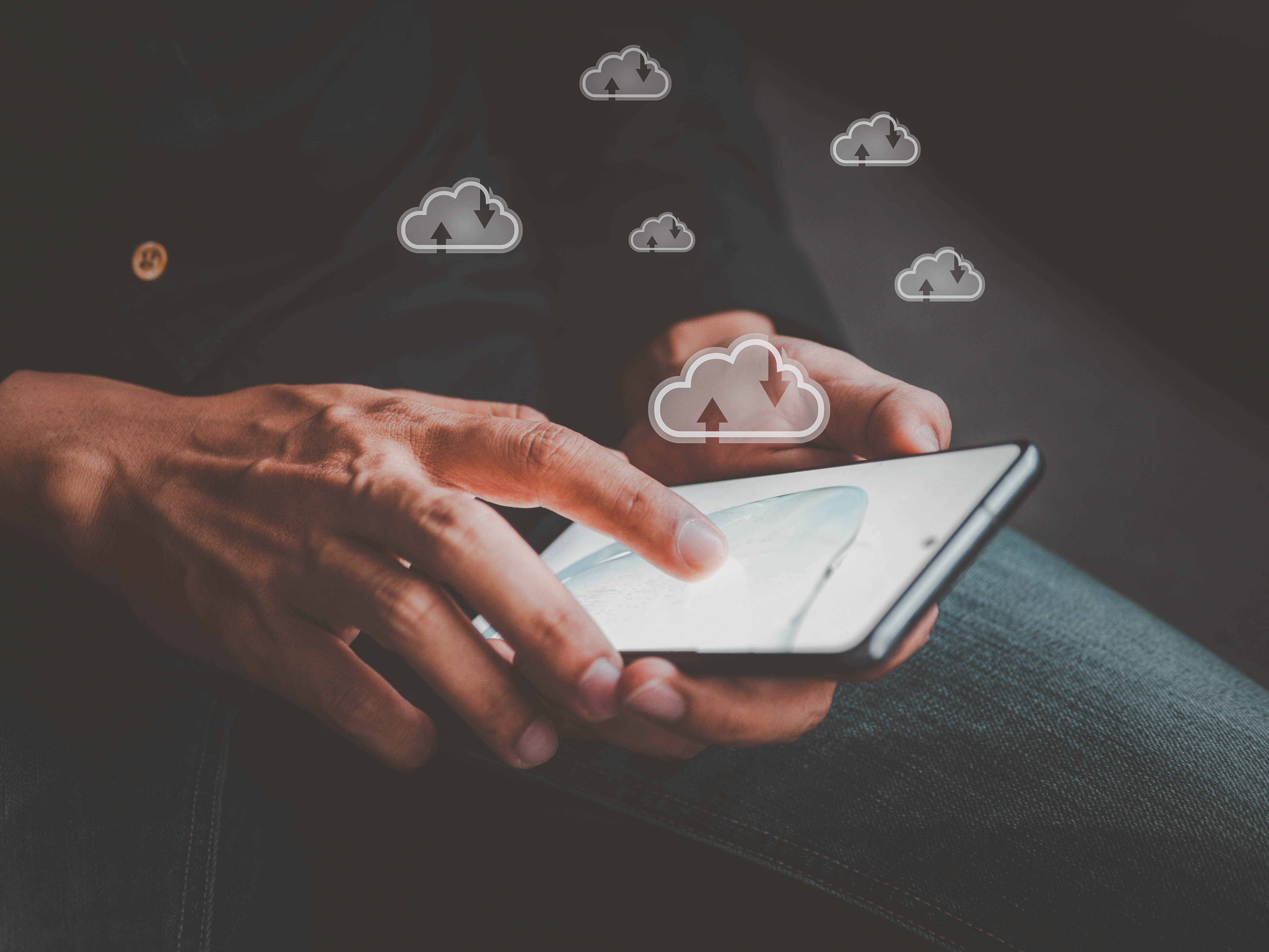 Man,Working,With,A,Cloud,Computing,On,Smartphone.cloud,Computing,Concept.connect Cloud based - Teams Phone